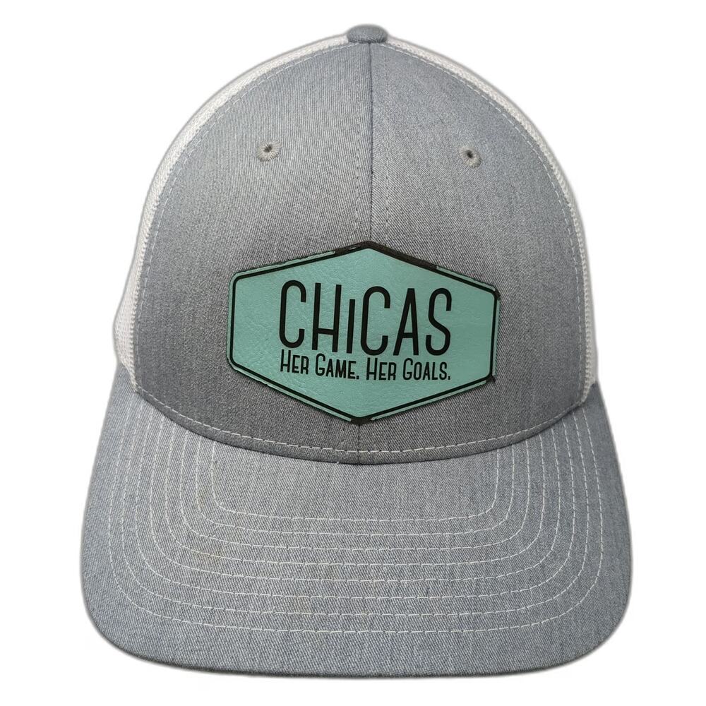 Richardson Trucker Hat Gray OSFM Snapback Chicas Her Game Goals White Blue Mesh